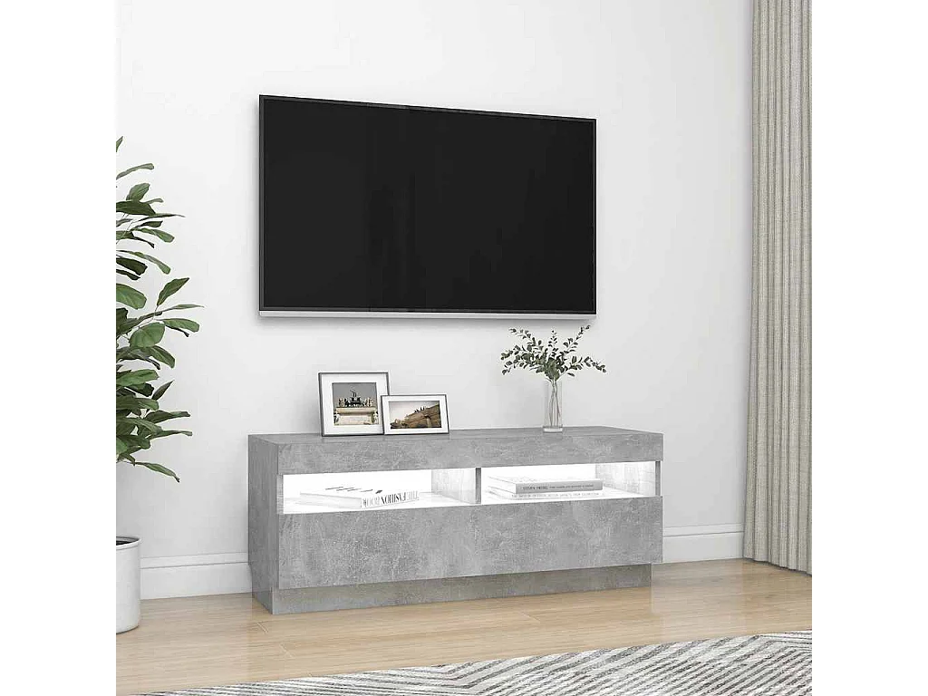 Mobile TV grigio cemento con luci LED 100x35x40 cm