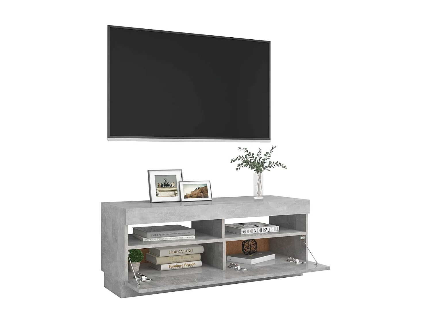 Mobile TV grigio cemento con luci LED 100x35x40 cm
