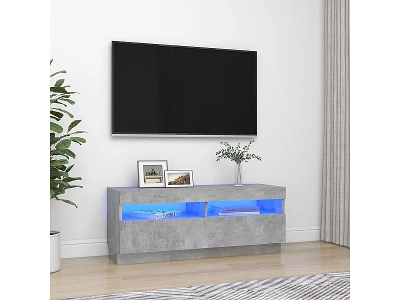 Meuble TV avec lumières LED gris béton 100x35x40 cm