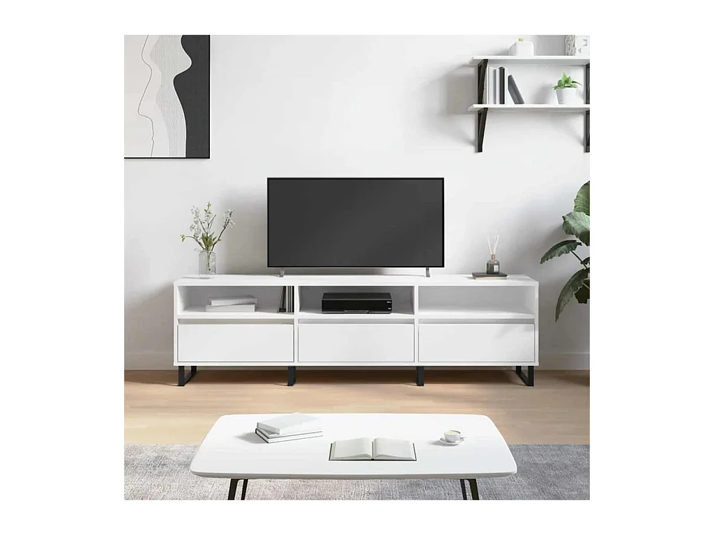 Meuble TV blanc 150x30x44,5 cm bois d'ingénierie