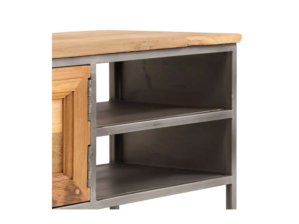 Meuble TV Teck recyclé et acier 120x30x40 cm