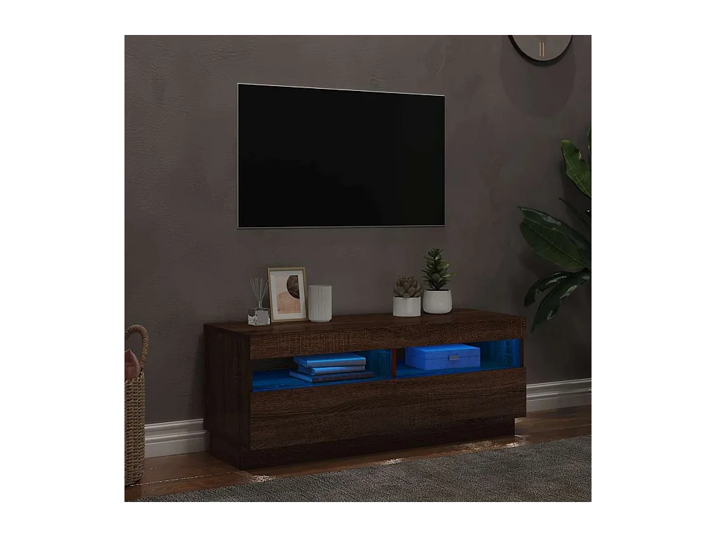 Meuble TV avec lumières LED chêne marron 100x35x40 cm