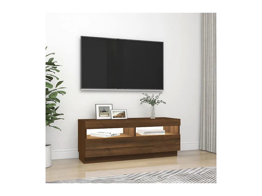 Meuble TV avec lumières LED chêne marron 100x35x40 cm