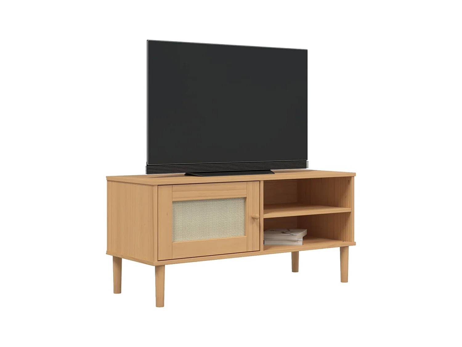 Meuble TV  aspect rotin marron 106x40x49cm bois massif pin