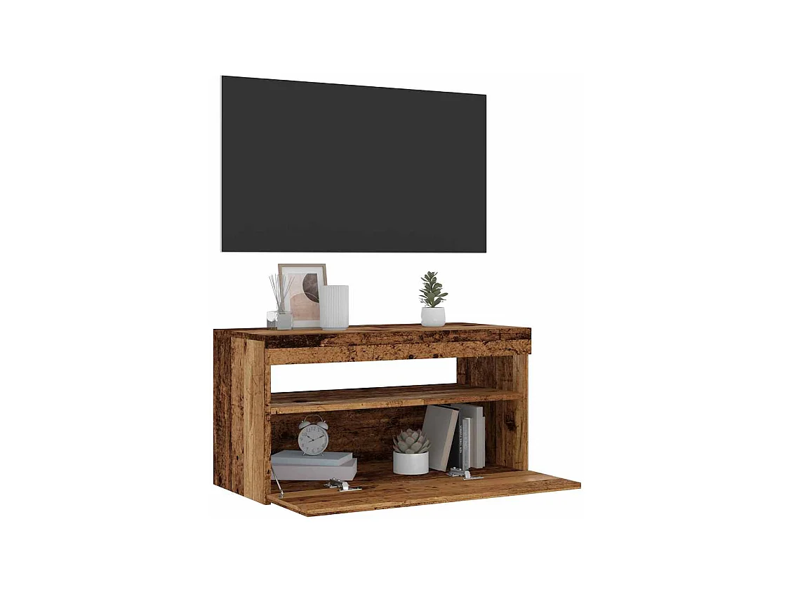 Meuble TV avec lumières LED vieux bois bois d'ingénierie