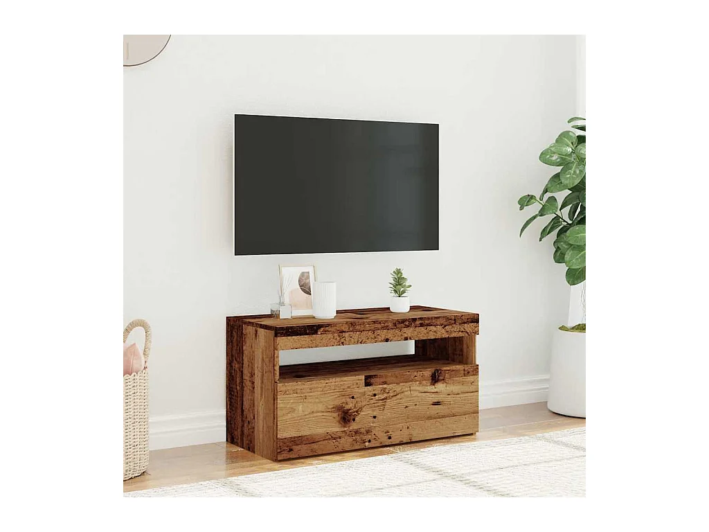 Meuble TV avec lumières LED vieux bois bois d'ingénierie