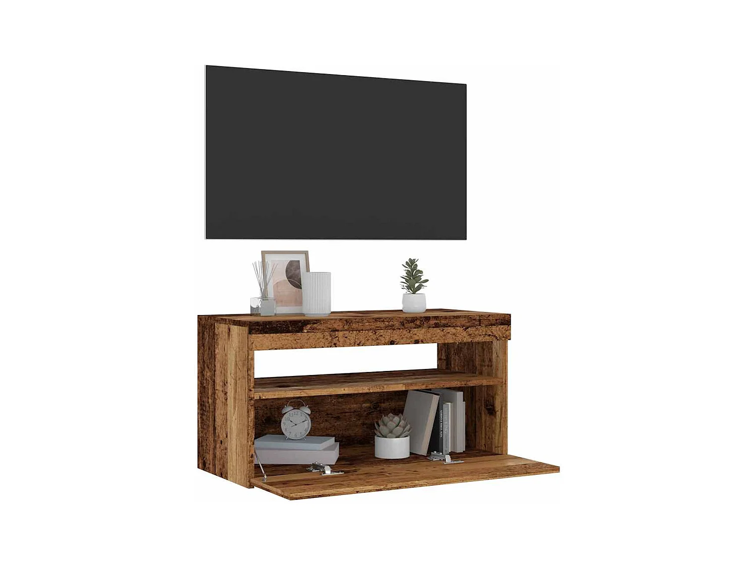Meuble TV avec lumières LED vieux bois bois d'ingénierie