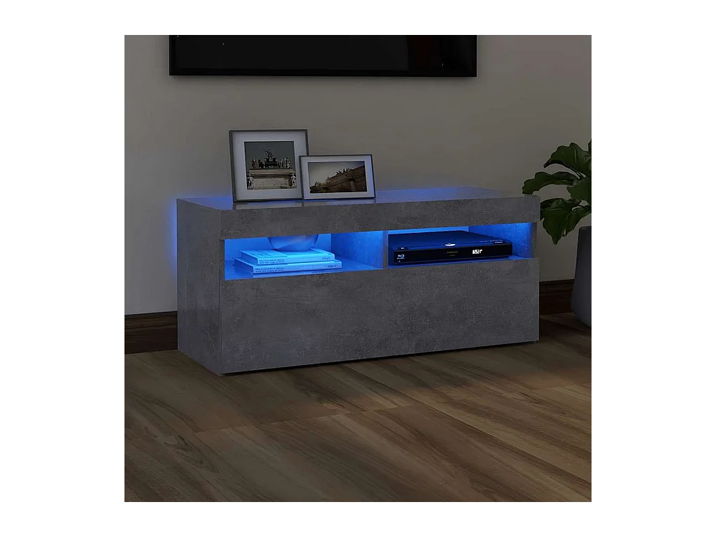 Meuble TV avec lumières LED gris béton 90x35x40 cm