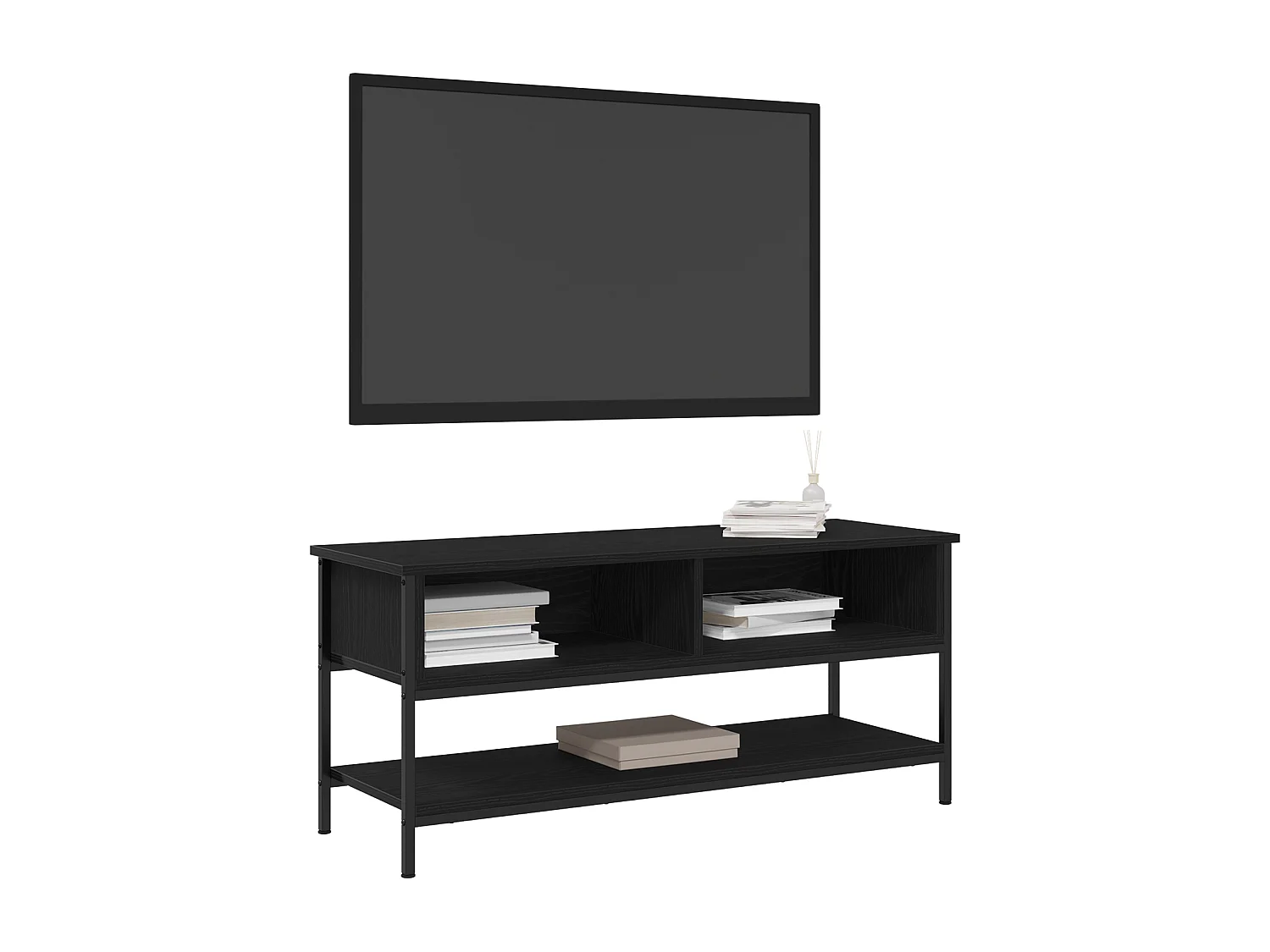 Meuble TV Noir Chêne 100x35x45 cm Bois d'ingénierie et Acier