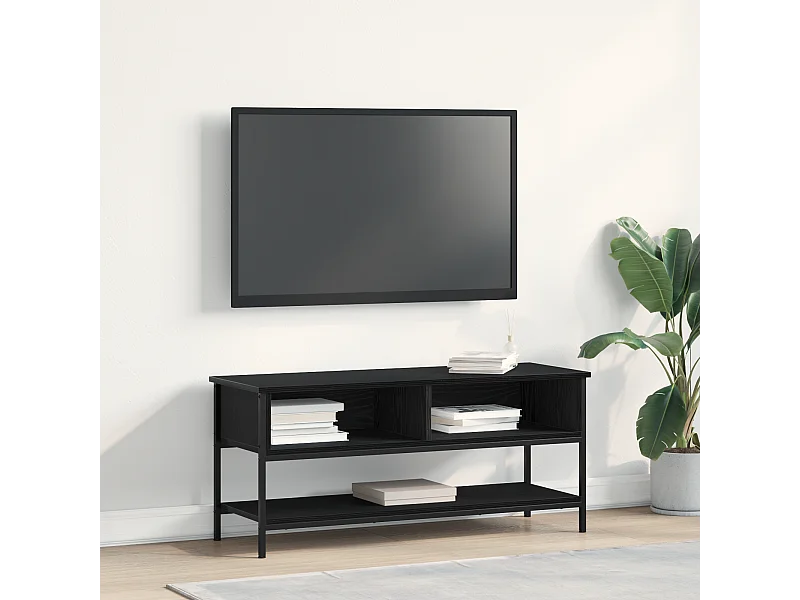 Mobile TV in rovere nero 100x35x45 cm in legno ingegnerizzato e acciaio