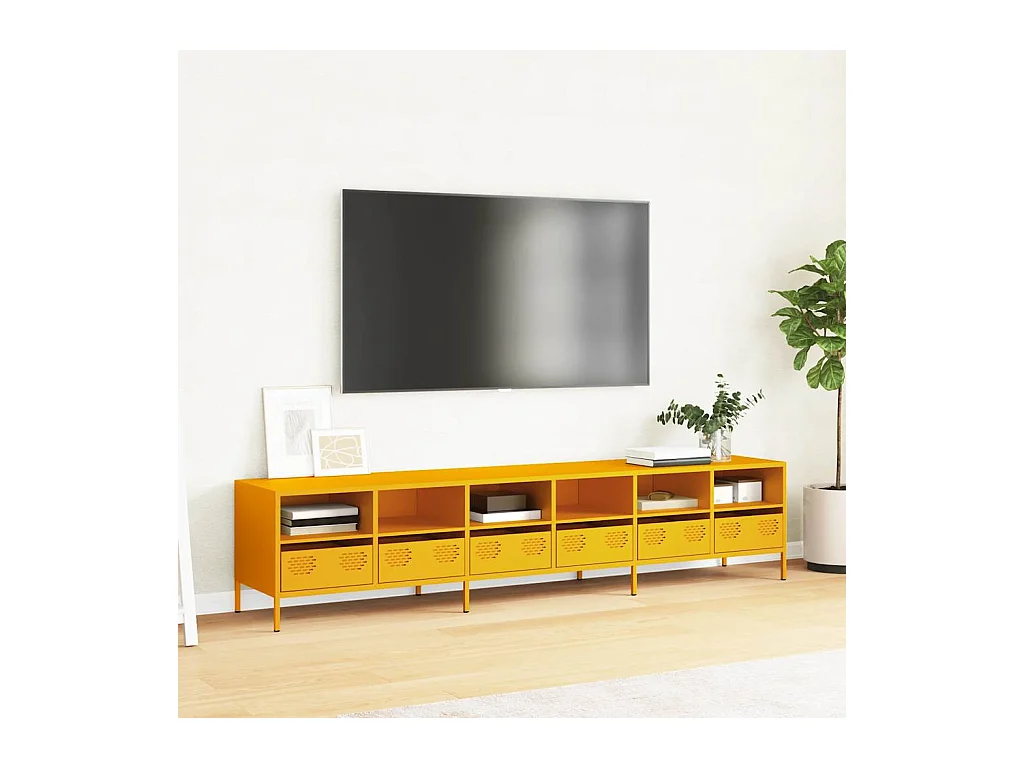 Meuble TV jaune moutarde 202x39x43,5 cm acier laminé à froid