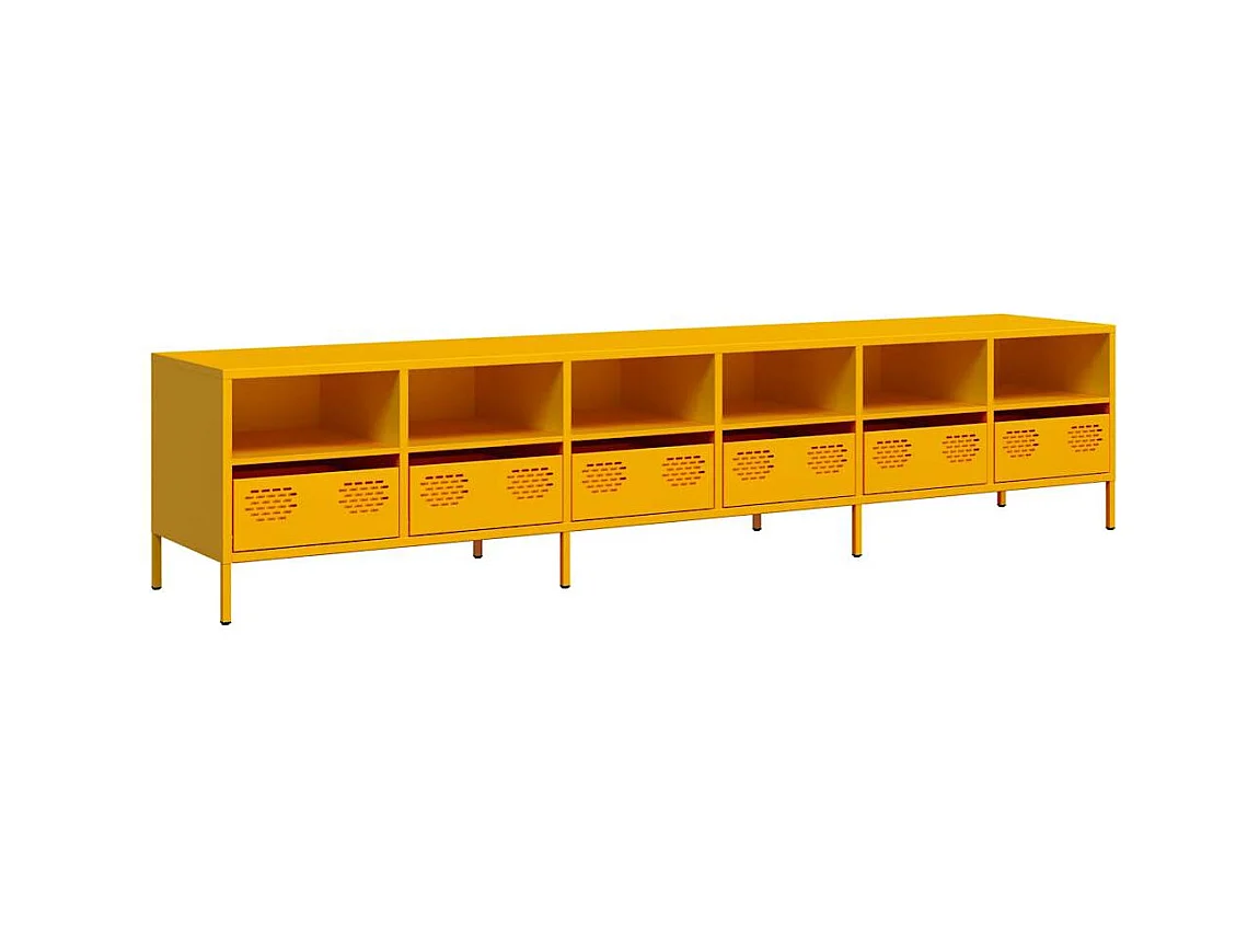 Mueble de TV amarillo mostaza 202x39x43,5 cm acero laminado en frío