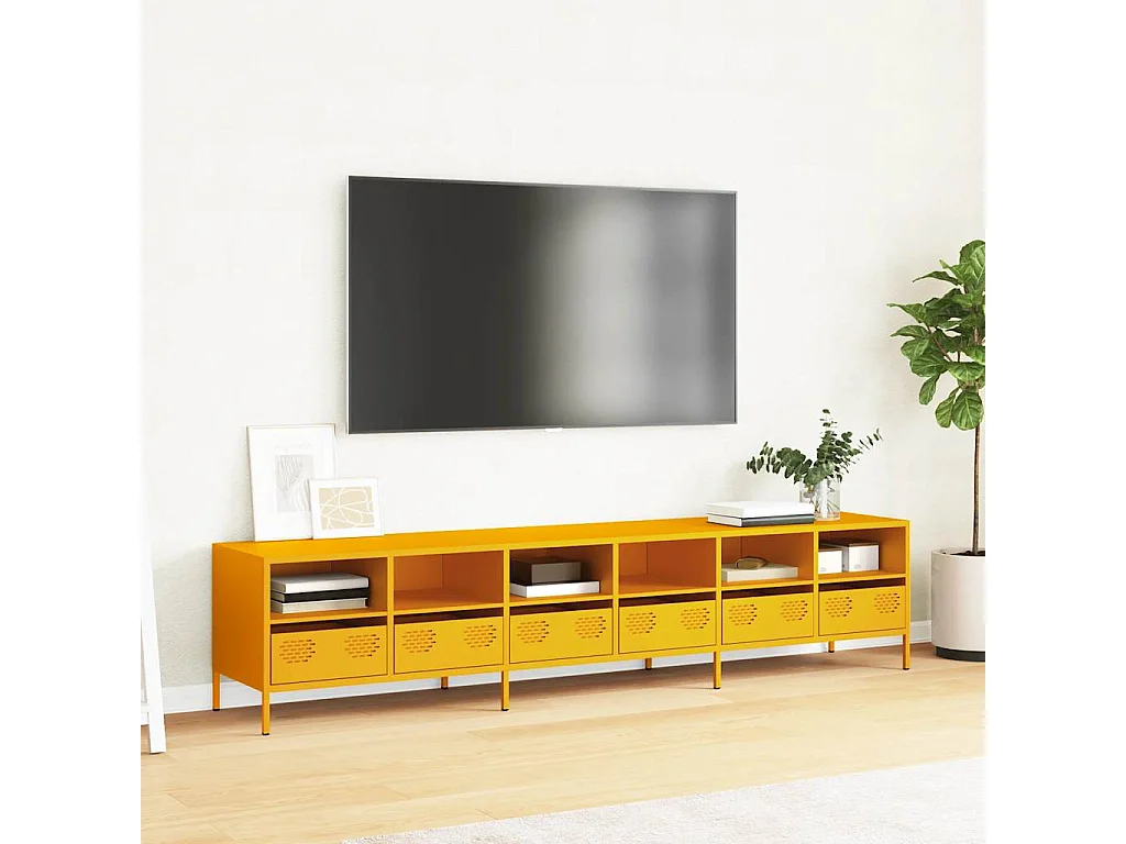 Mueble de TV amarillo mostaza 202x39x43,5 cm acero laminado en frío