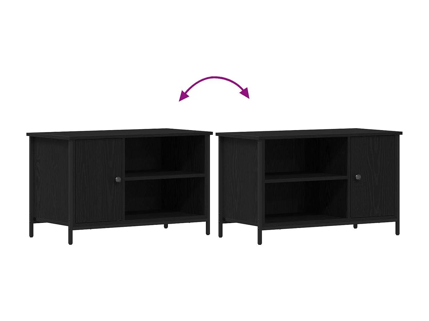 Mobile TV in rovere nero 80x40x50 cm in legno ingegnerizzato e acciaio