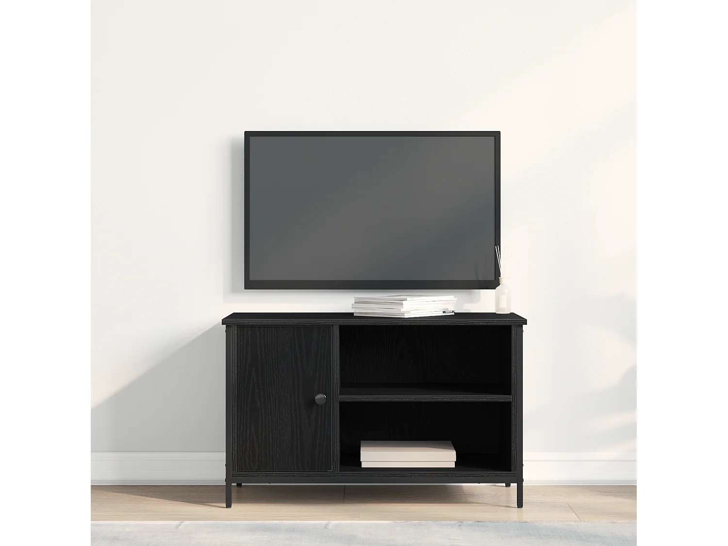 Mobile TV in rovere nero 80x40x50 cm in legno ingegnerizzato e acciaio