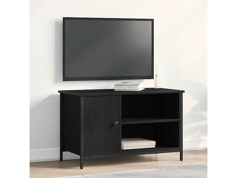 Meuble TV en chêne noir 80x40x50 cm en bois d'ingénierie et acier