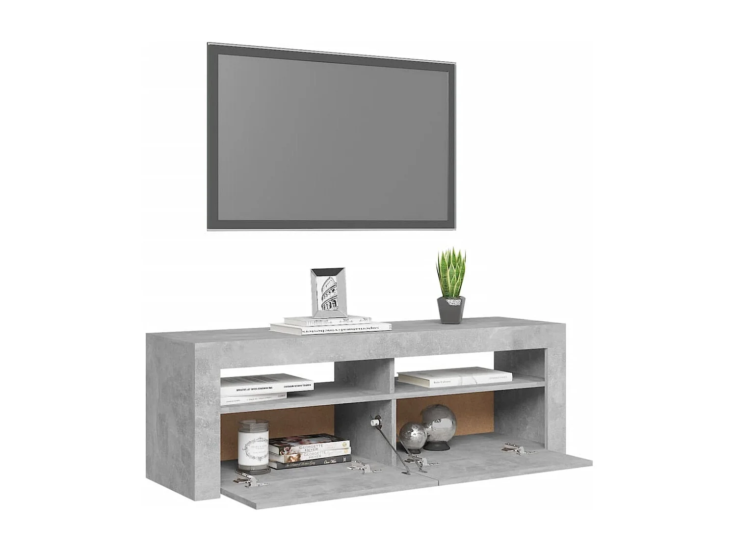 Mobile TV grigio cemento con luci LED 120x35x40 cm
