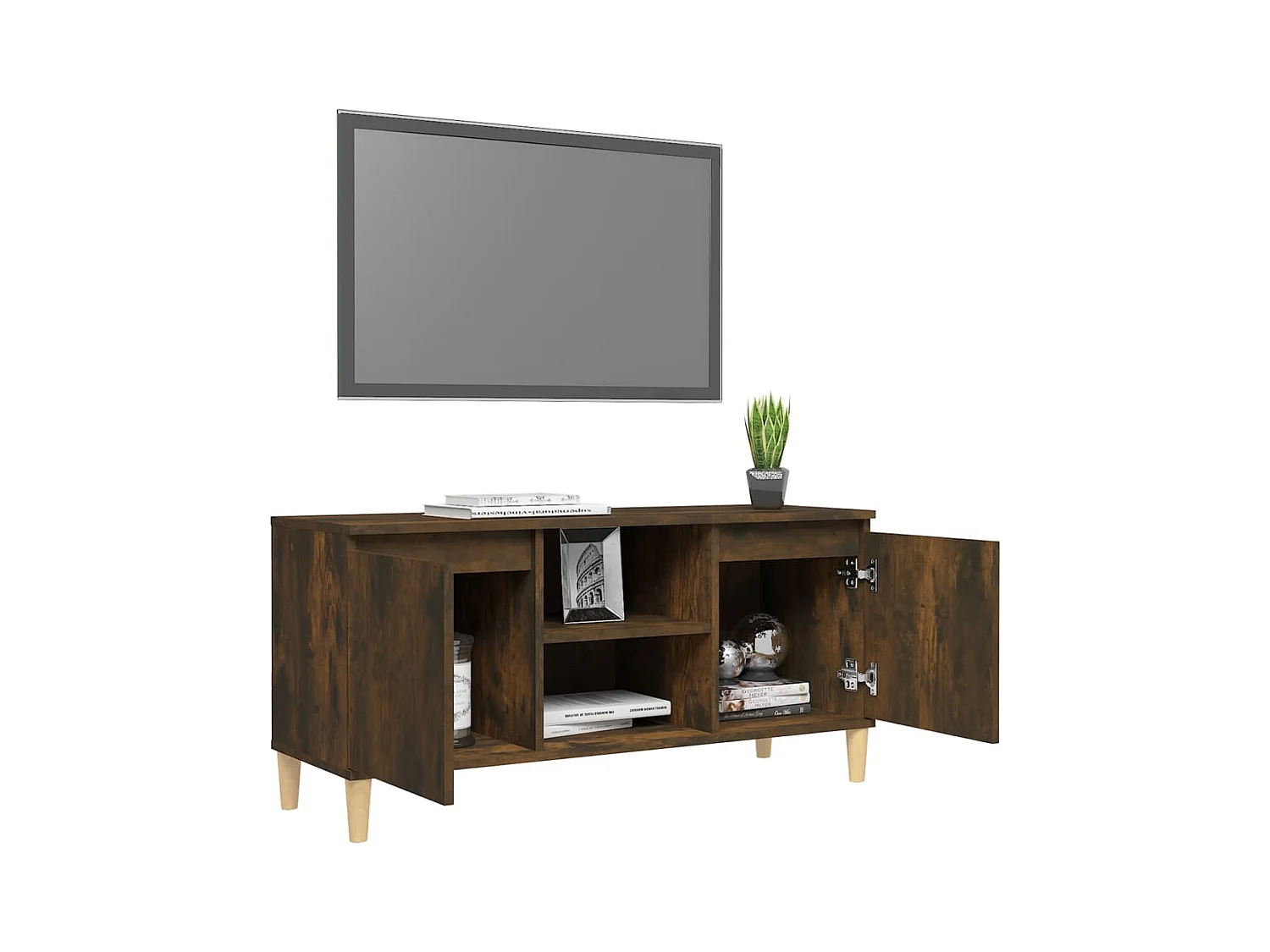 TV-Schrank mit Massivholzbeinen Geräucherte Eiche 103,5x35x50 cm