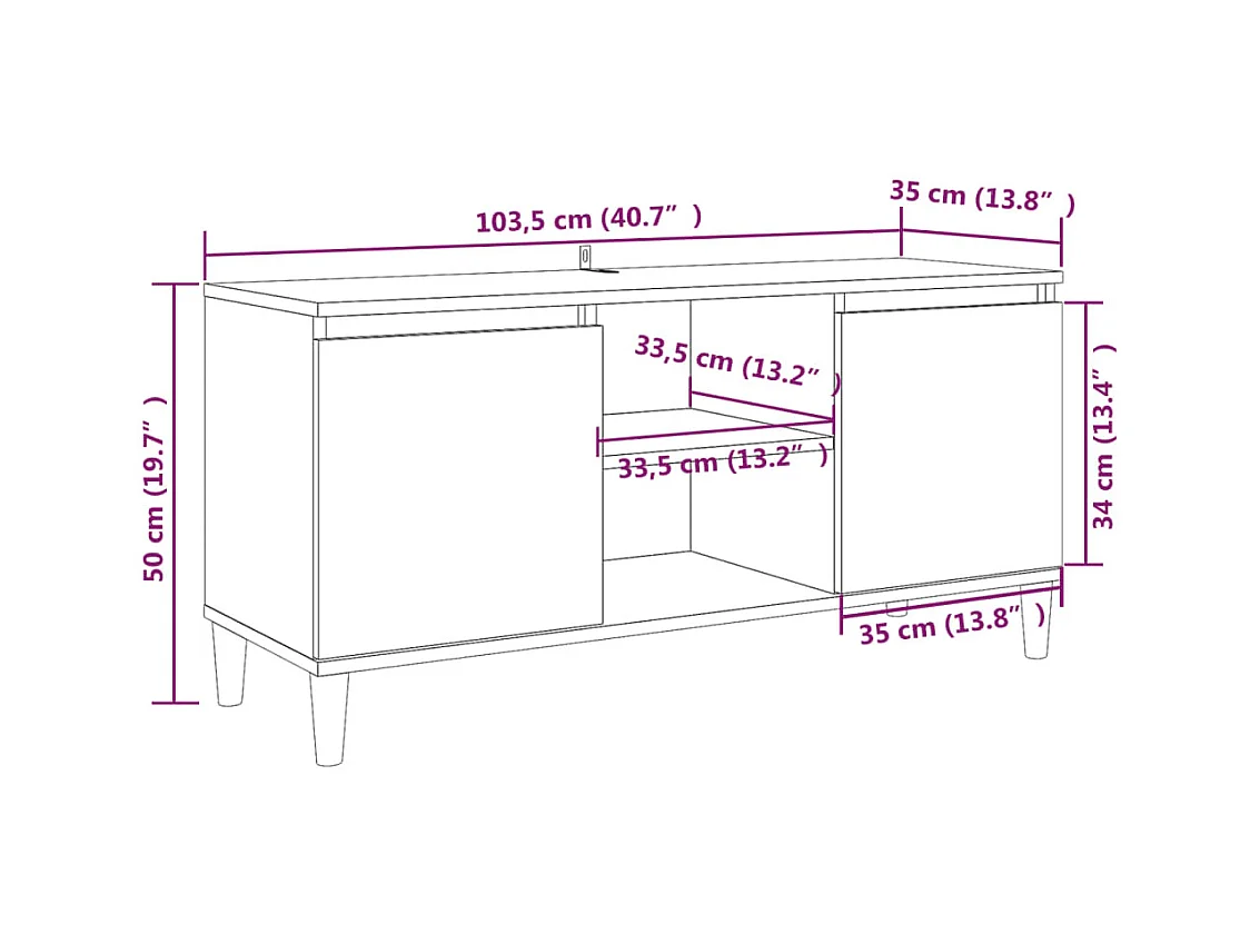 TV-Schrank mit Massivholzbeinen Geräucherte Eiche 103,5x35x50 cm