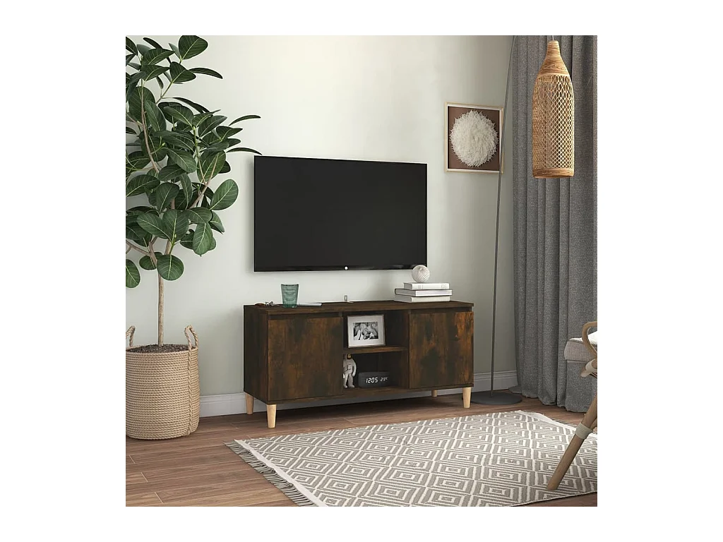 Mueble de TV con patas de madera maciza Roble ahumado 103,5x35x50 cm