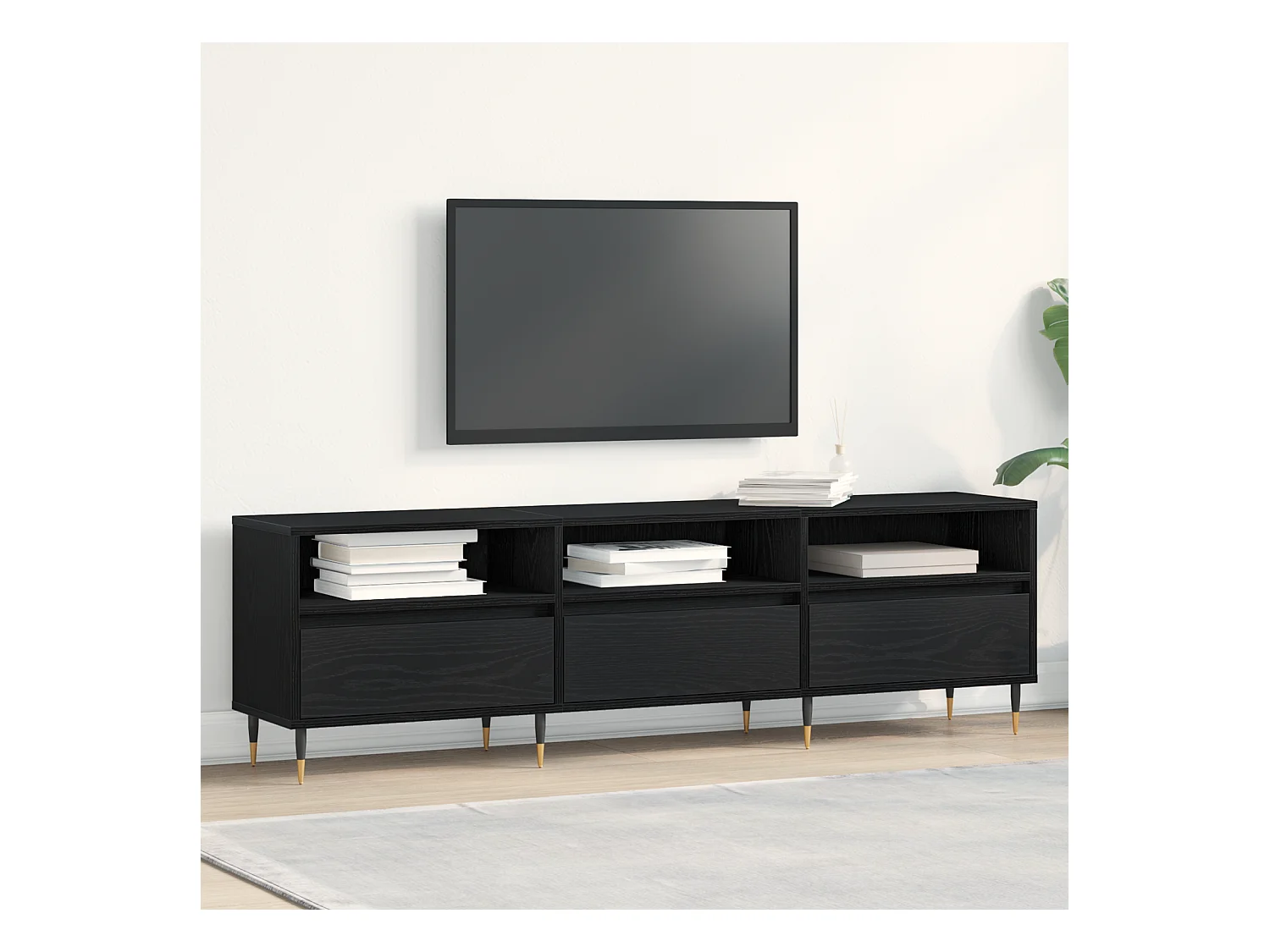 Meuble TV Chêne Noir 150x30x44,5 cm Bois reconstitué