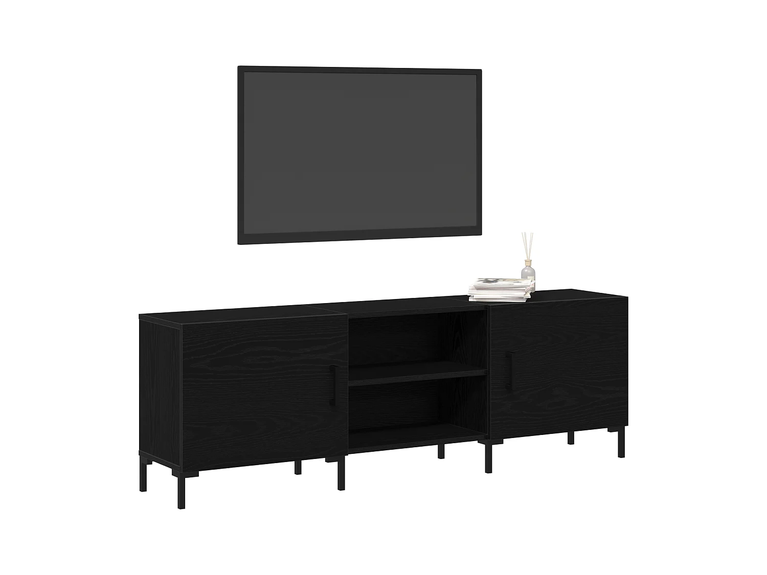 Zwarte eiken tv-kast 150x30x50 cm bewerkt hout