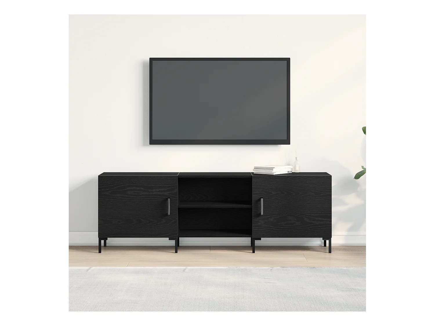 Meuble TV Noir Chêne 150x30x50 cm Bois d'ingénierie