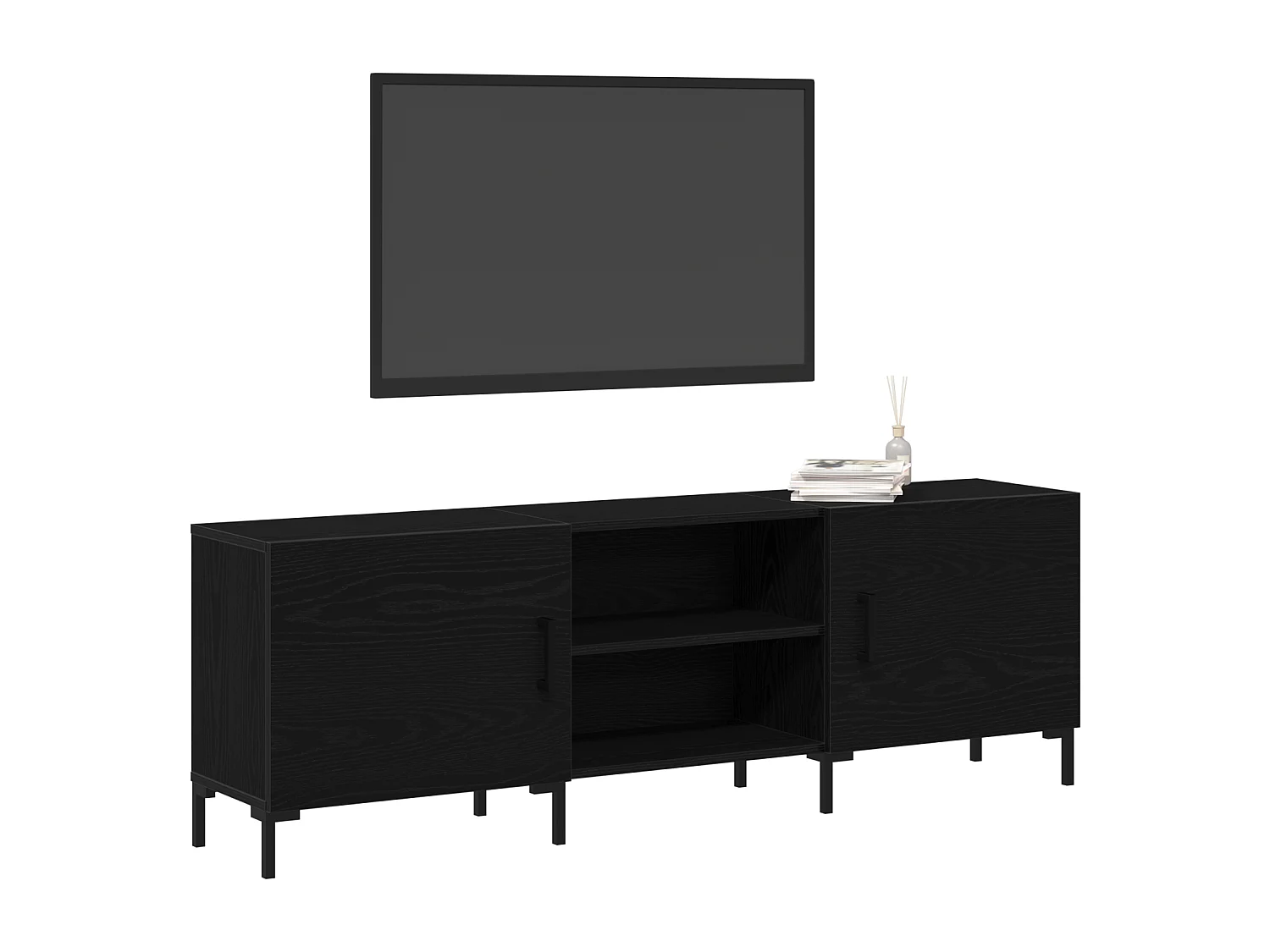 Meuble TV Noir Chêne 150x30x50 cm Bois d'ingénierie