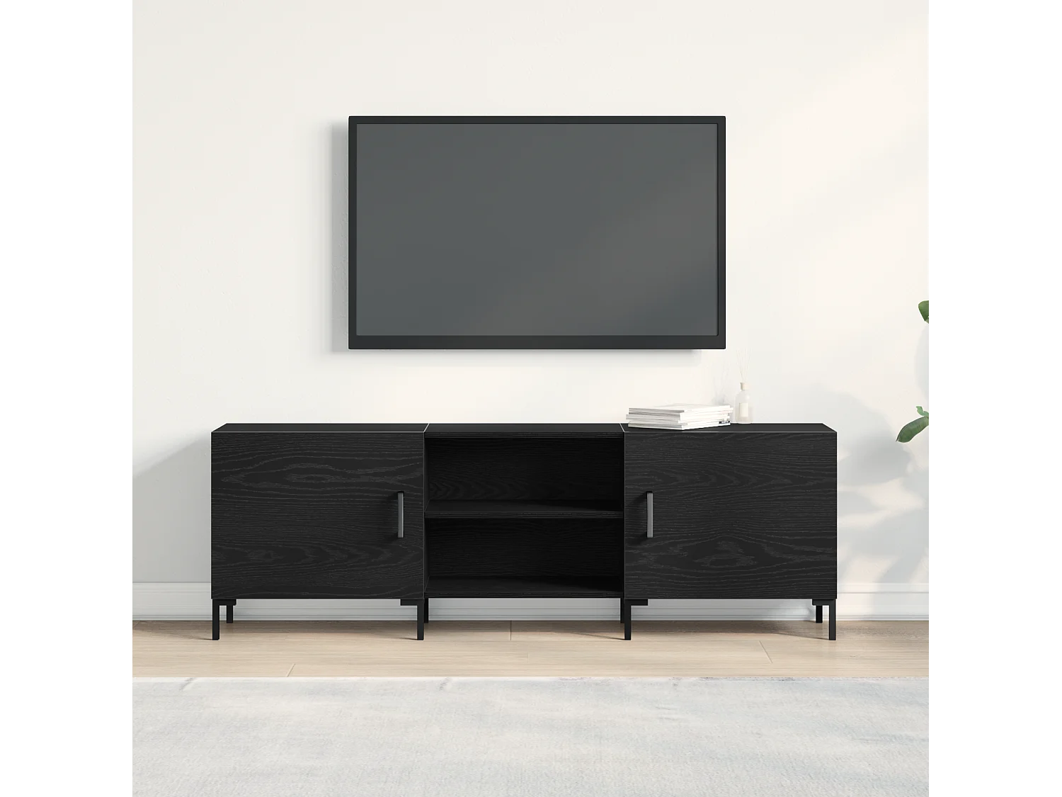 Meuble TV Noir Chêne 150x30x50 cm Bois d'ingénierie