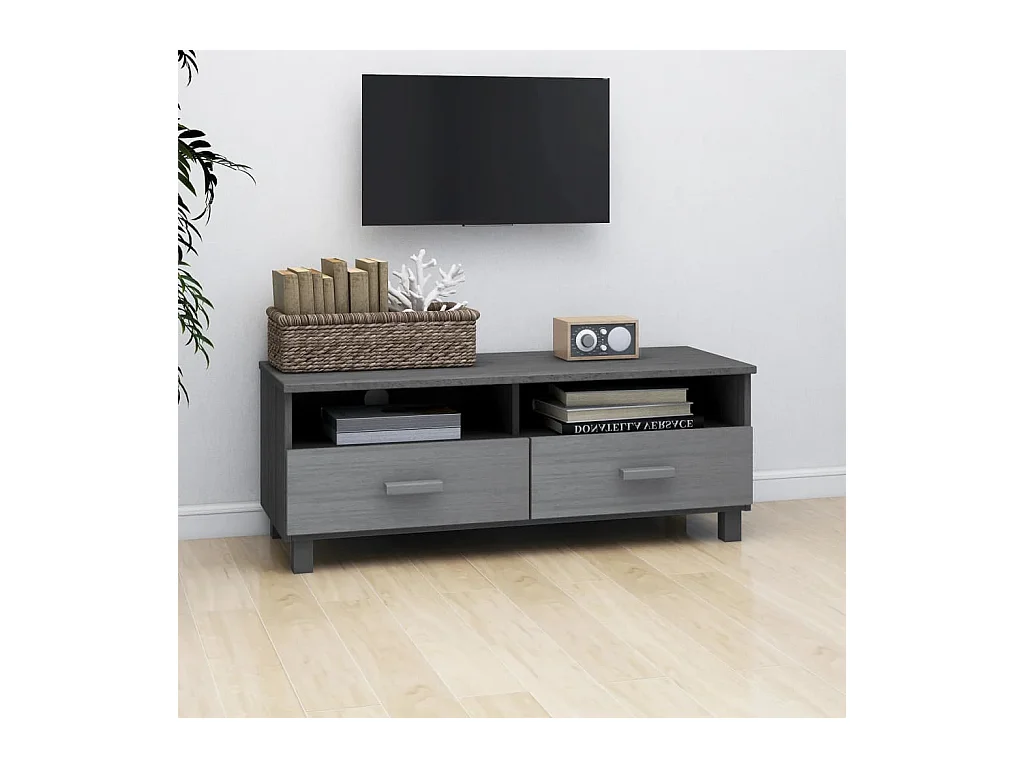 Meuble TV  Gris foncé 106x40x40 cm Bois massif de pin