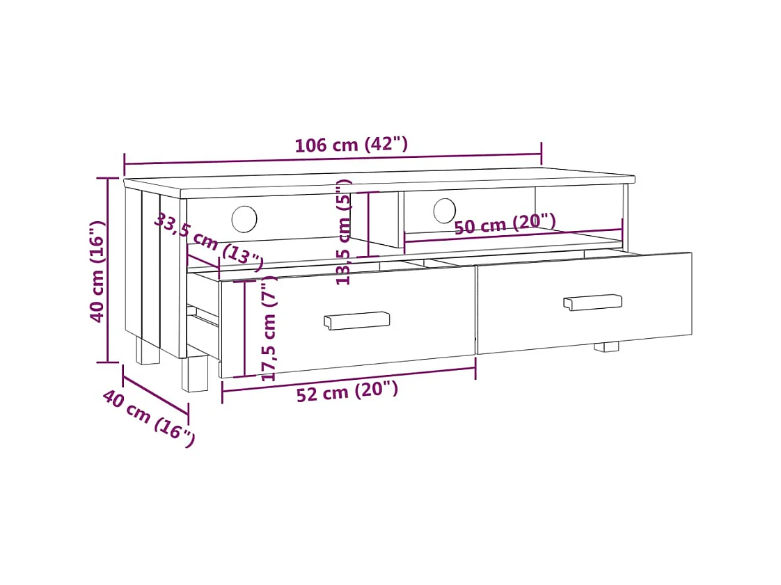 Meuble TV  Gris foncé 106x40x40 cm Bois massif de pin