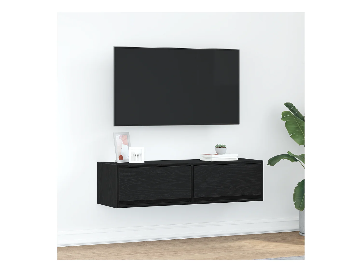 Meuble TV Noir Chêne 100x31x25,5 cm Bois d'ingénierie