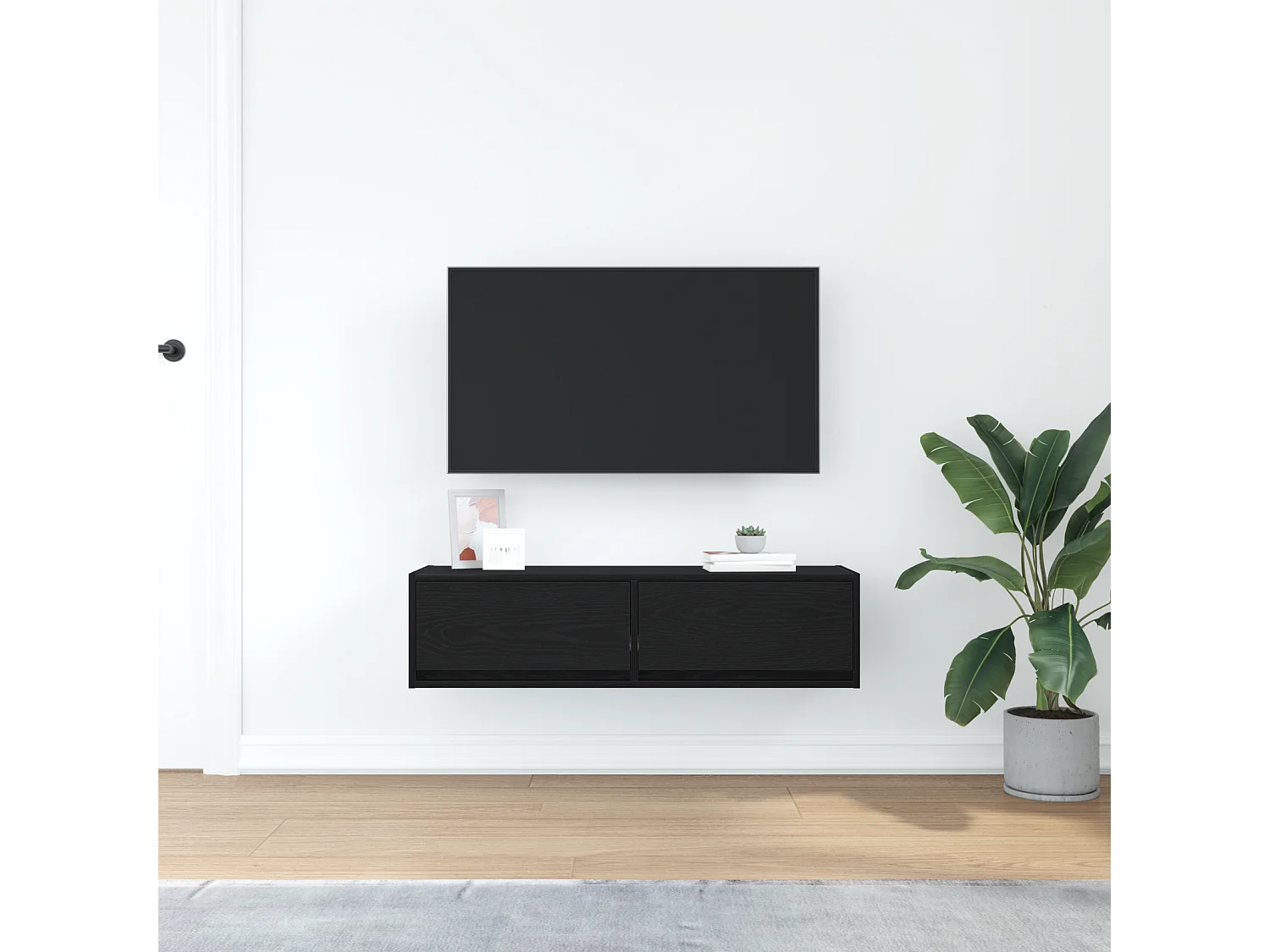 Zwarte eiken tv-kast 100x31x25,5 cm bewerkt hout