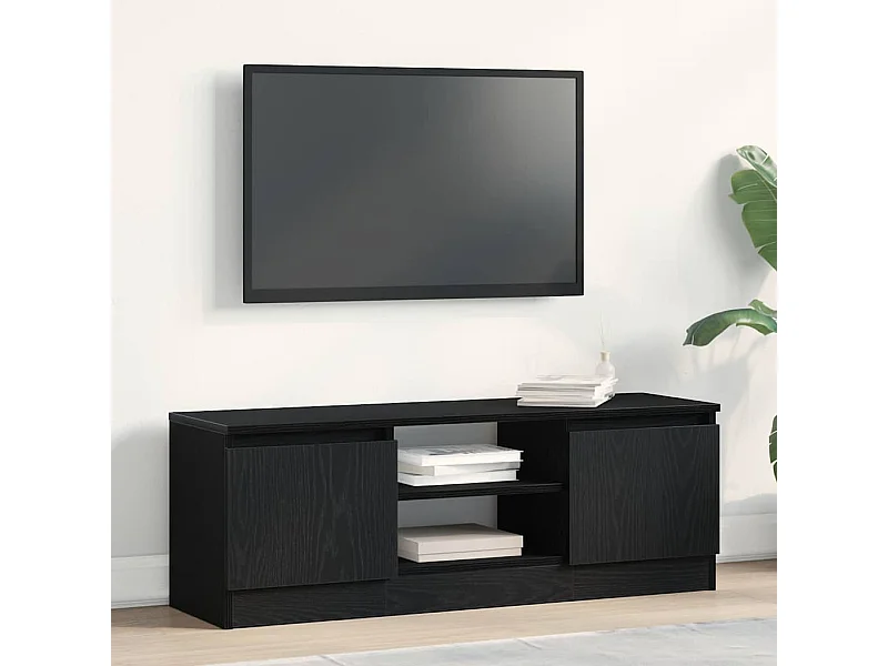 Zwarte eikenhouten tv-kast 102x30x36 cm bewerkt hout