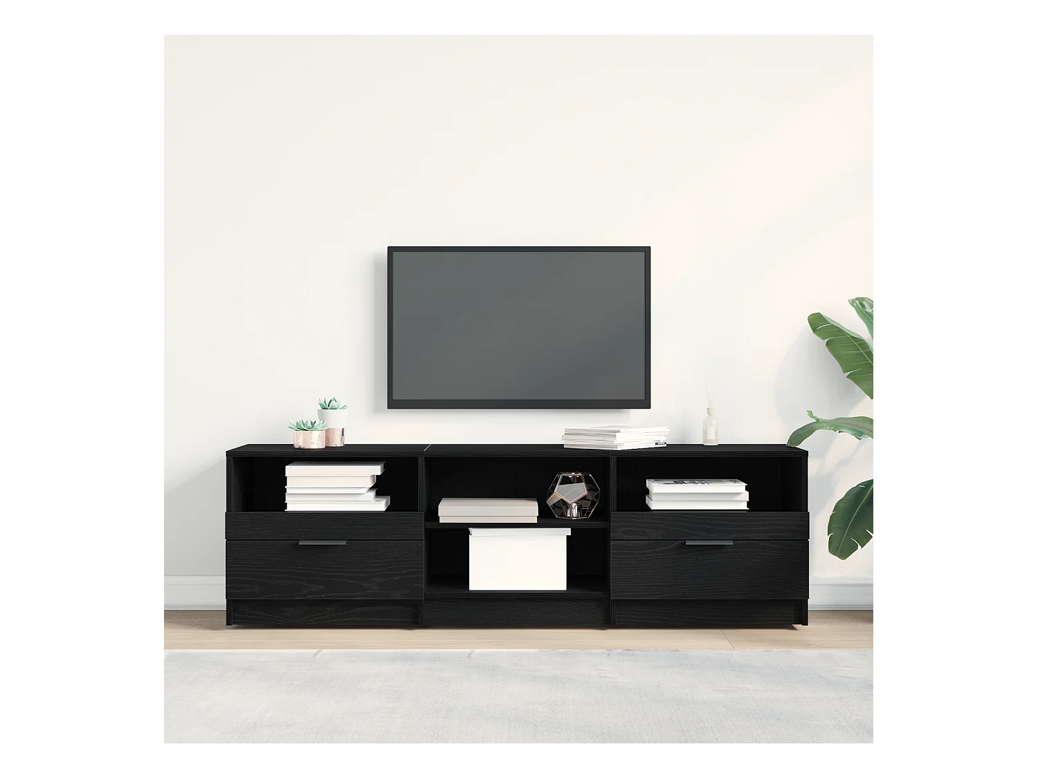 Zwarte eiken tv-kast 150x33,5x45 cm bewerkt hout