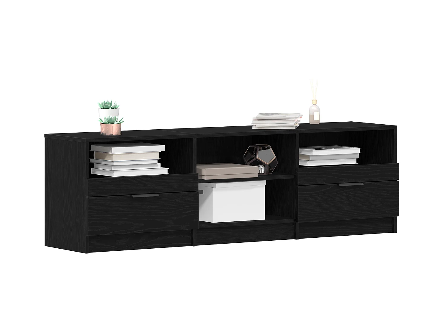 Zwarte eiken tv-kast 150x33,5x45 cm bewerkt hout