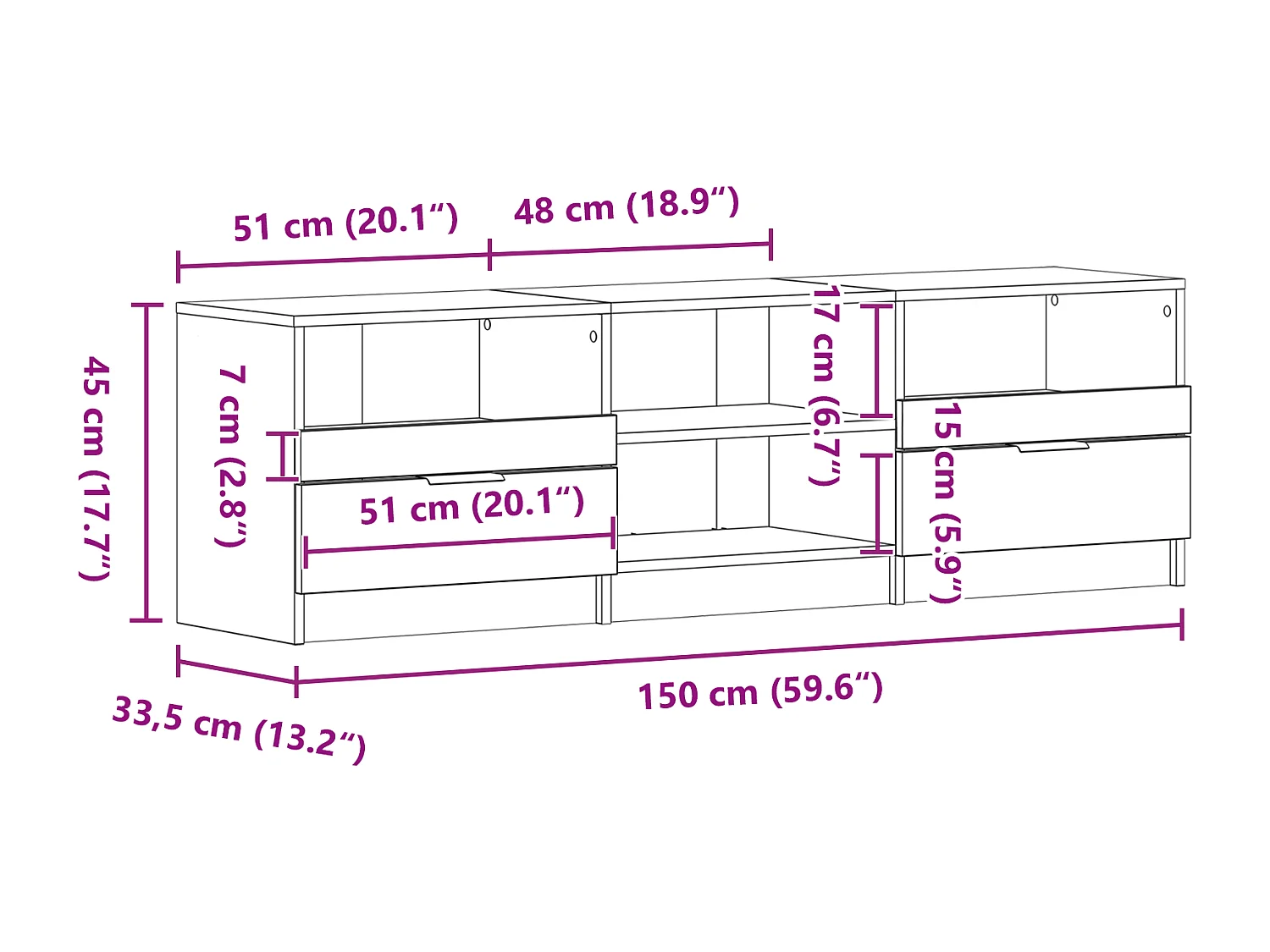 Zwarte eiken tv-kast 150x33,5x45 cm bewerkt hout