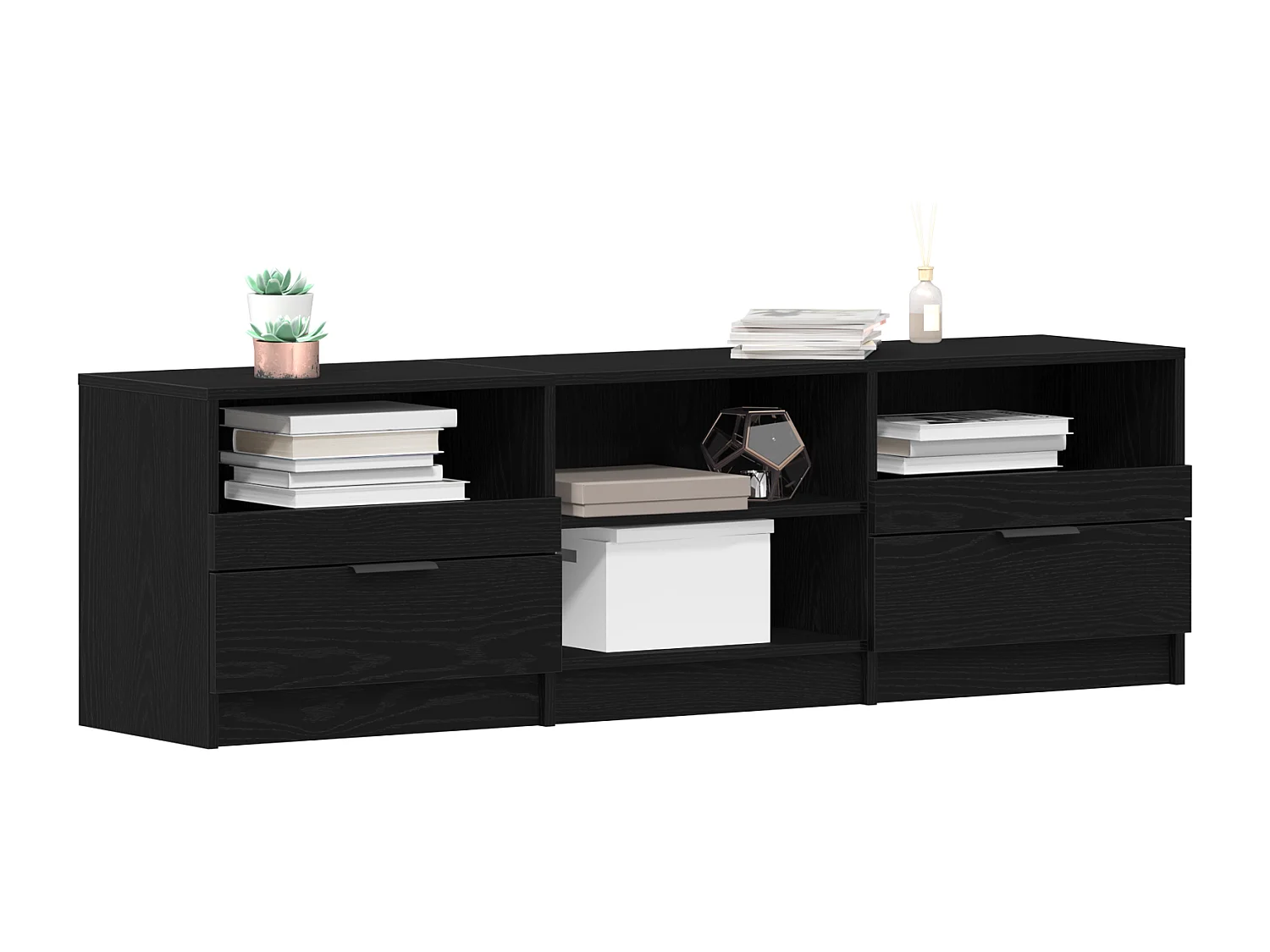 Meuble TV Noir Chêne 150x33,5x45 cm Bois d'ingénierie