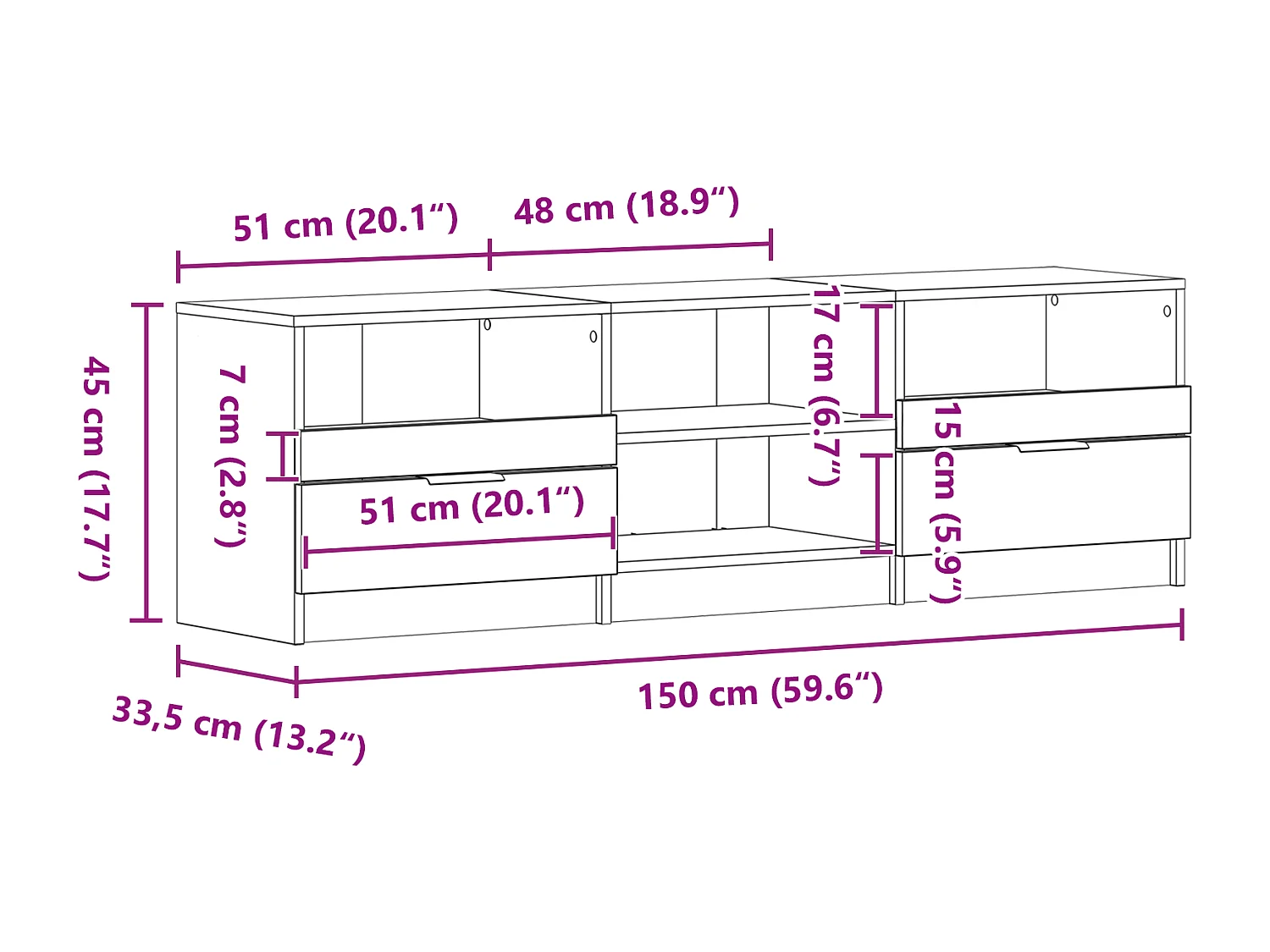 Meuble TV Noir Chêne 150x33,5x45 cm Bois d'ingénierie