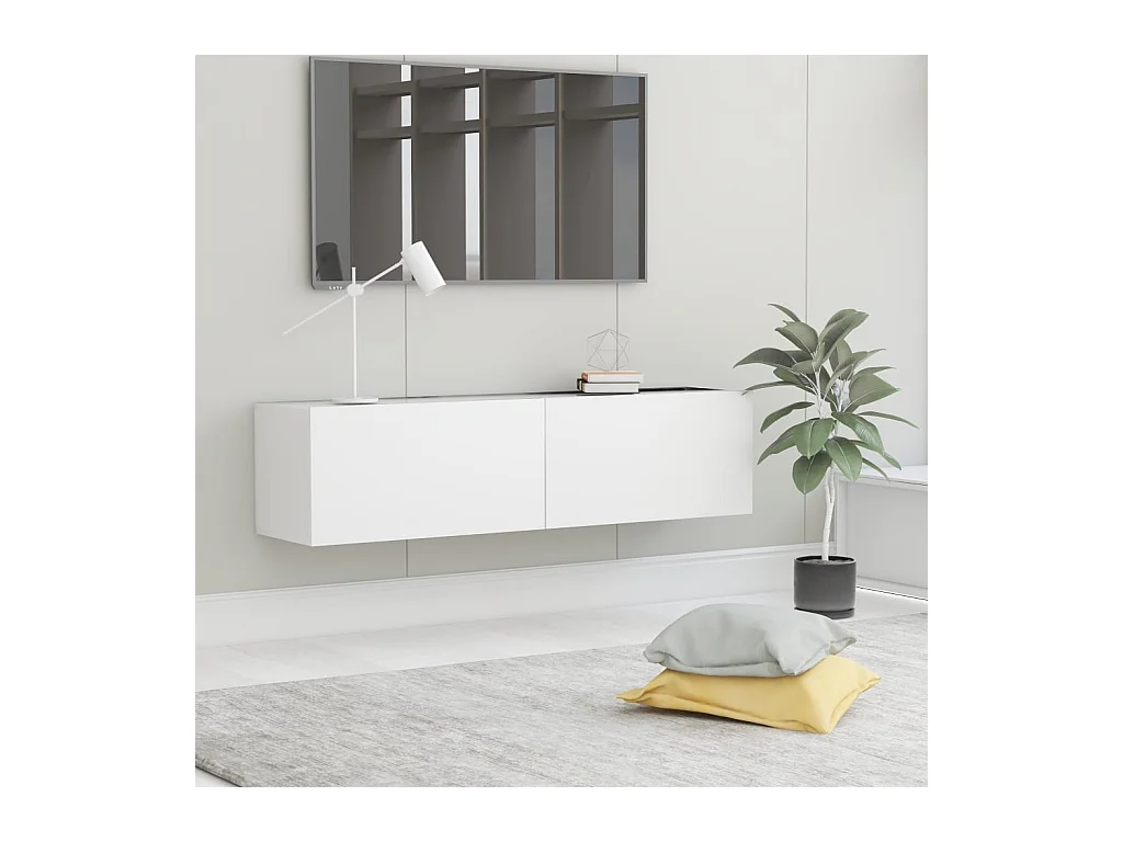 Meuble TV Blanc 120x30x30 cm Bois d’ingénierie