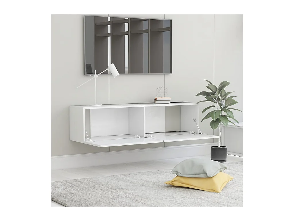 Meuble TV Blanc 120x30x30 cm Bois d’ingénierie