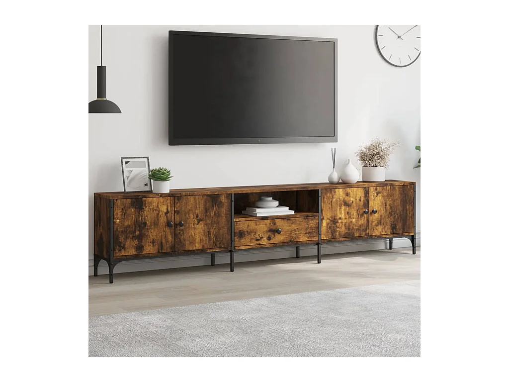 Meuble TV à tiroir chêne fumé 200x25x44 cm bois d'ingénierie