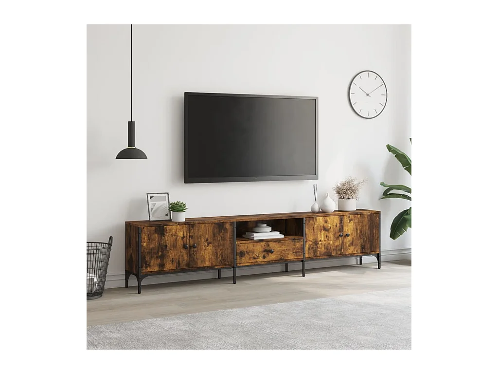 Meuble TV à tiroir chêne fumé 200x25x44 cm bois d'ingénierie