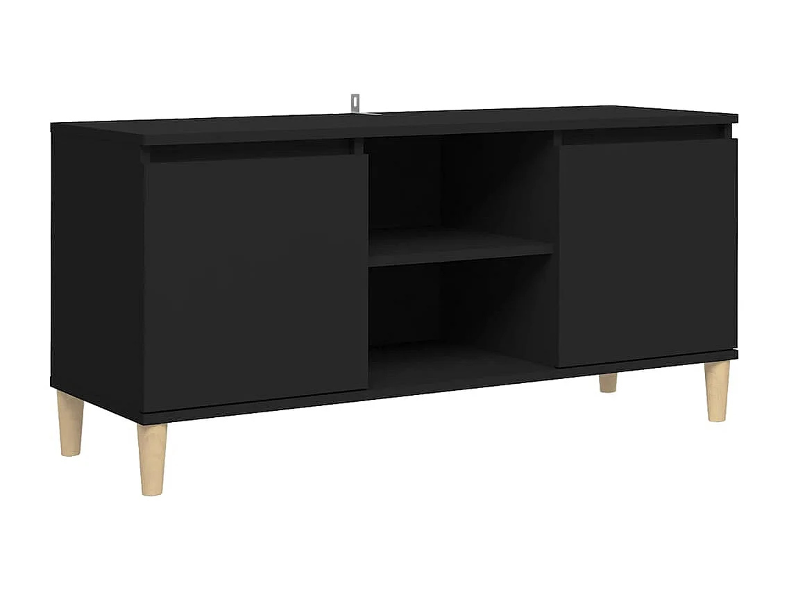 Mueble de TV con patas de madera maciza Negro 103,5x35x50 cm