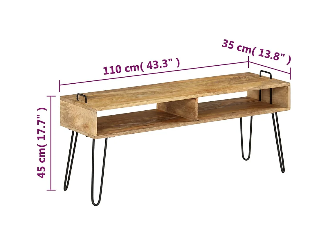Meuble TV Bois de manguier massif 110 x 35 x 45 cm