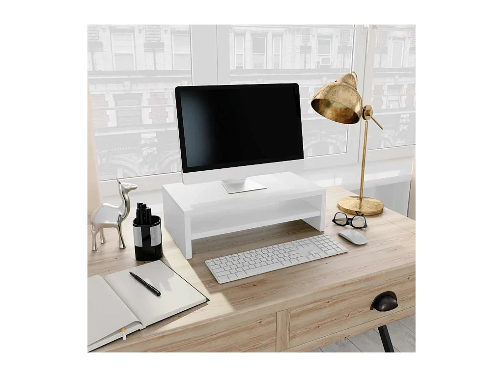 Support de moniteur Blanc 42 x 24 x 13 cm Bois d'ingénierie
