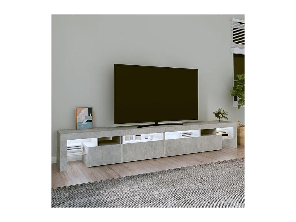 TV-meubel met LED-verlichting Betongrijs 260x36,5x40 cm