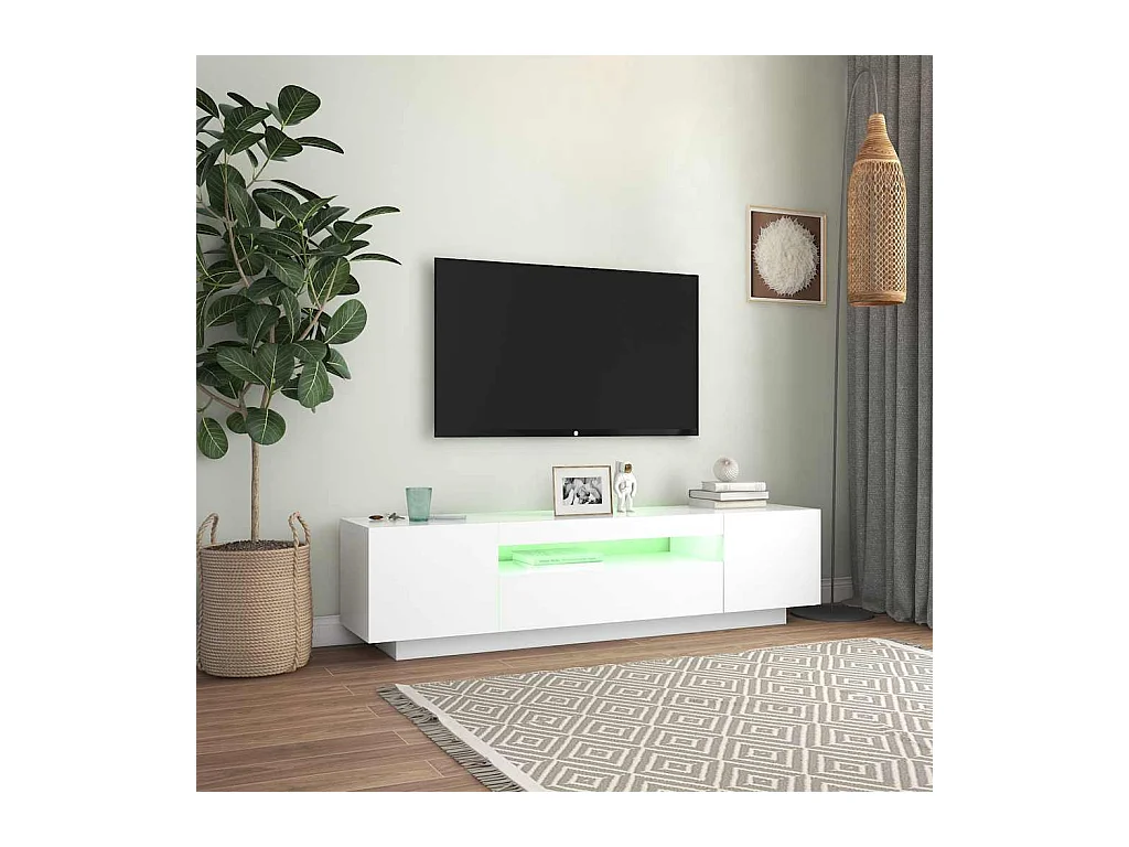 Meuble TV avec lumières LED blanc 160x35x40 cm