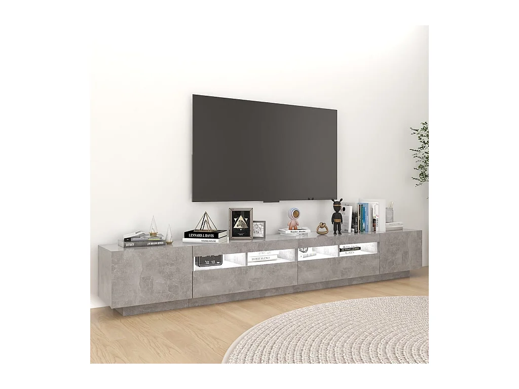 Meuble TV avec lumières LED Gris béton 260x35x40 cm
