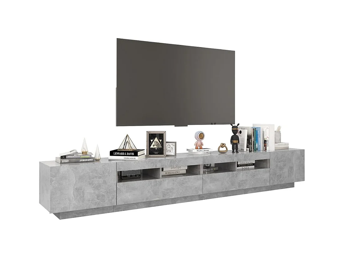 Meuble TV avec lumières LED Gris béton 260x35x40 cm